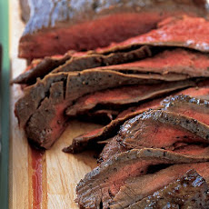 Flank Steak with Onions, Peppers, and Beans