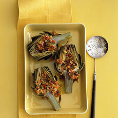 Steamed Artichokes with Grainy Mustard and Bacon Dressing