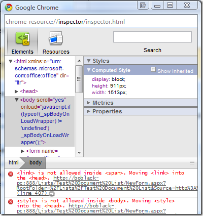 Google Chrome Inspector