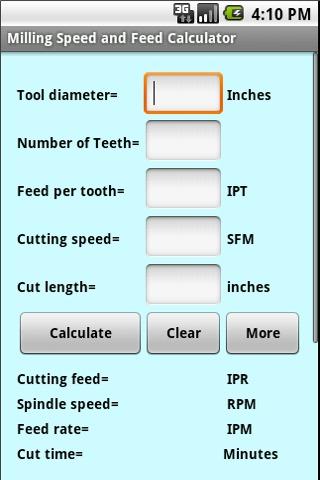 Milling Speed and Feed Calc