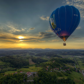 Ballooning by Boris Frković - Transportation Other ( clouds, free, sky, blue, sunset, balloon, zagorje )