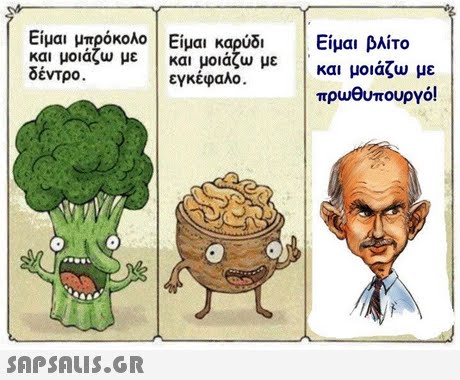| Είμαι βλίτο Είμαι μπρόκολο ! Είμαι καρύδι και μοιάζω με 1 και μοιάζω με δέντρο. και μοιάζω με πρωθυπουργό! εγκέφαλο. 