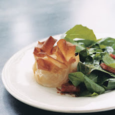 Dandelion Salad with Lardons and Goat Cheese Phyllo Blossoms