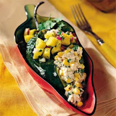Crab-and-Goat Cheese Poblanos With Mango Salsa