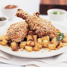 Sesame Drumsticks with Crusty Oven Hash