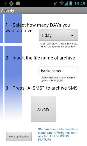 A-SMS - archive backup