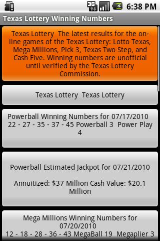 Texas Lottery Winning Numbers