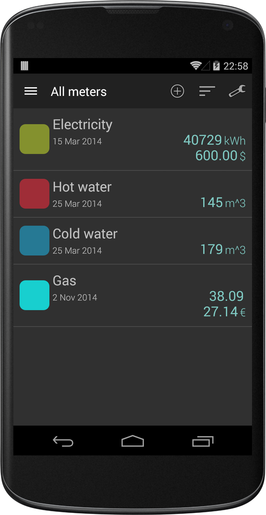 Android application Meter Readings screenshort