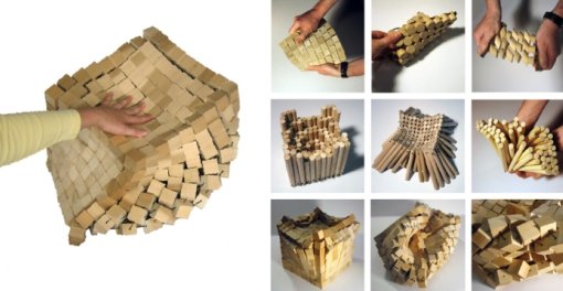 積み木とゴム紐で作られた 柔らかく自由変形する形態。