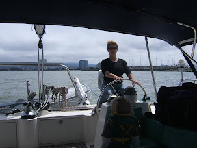 Ree driving the boat