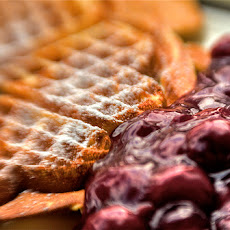 Chocolate Waffles with Poached Cherries