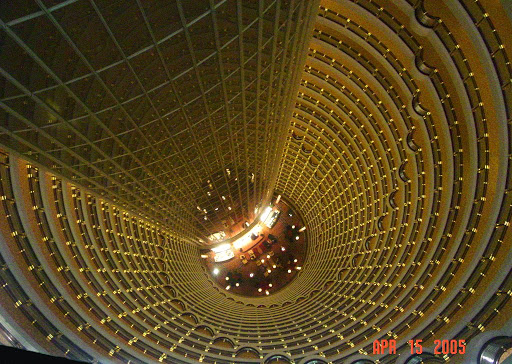 Shanghai-looking down Jin Mao Tower's 88 story atrium. The Jin Mao Tower is currently the tallest building in China