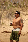 Mingo on the beach below Topac