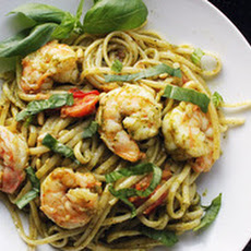 Skillet Pesto Pasta with Shrimp and Pine Nuts