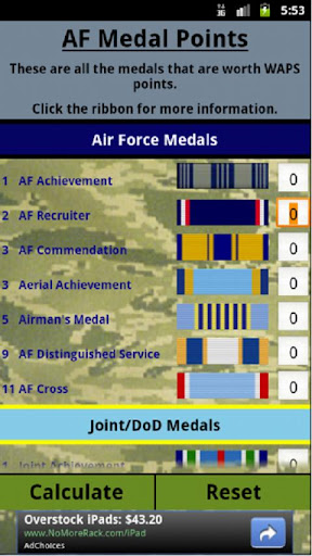 Air Force Medal Points