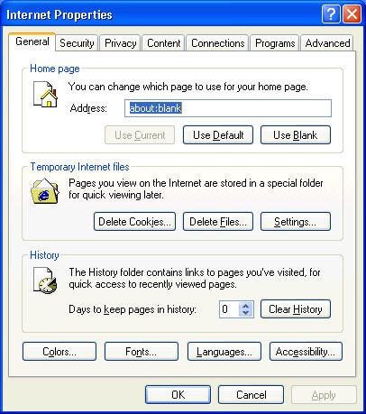 Disable Delete Browsing History Vista Home Edition