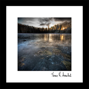 CRACKY POND | Herlige refleksjoner av tretopper og solnedgang på et frosset tjern. I bunnen av bildet ser man vannliljer som er frosset inn i isen. Bildet er tatt Januar 2008 og er signert av fotokunsnter Thomas Russ Arnestad. CRACKY POND | Herlige refleksjoner av tretopper og solnedgang på et frosset tjern. I bunnen av bildet ser man vannliljer som er frosset inn i isen. Bildet er tatt Januar 2008 og er signert av fotokunsnter Thomas Russ Arnestad.