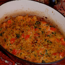Tomatoey black eyed pea gratin