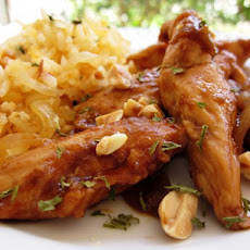 Sriracha-Glazed Chicken and Onions over Long-Grain Rice