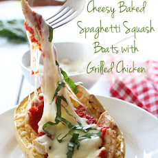 Cheesy Baked Spaghetti Squash Boats with Grilled Chicken