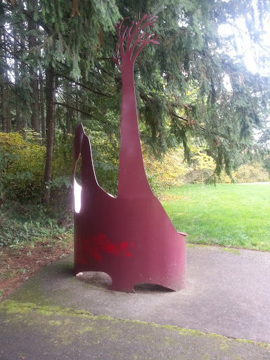 Red Steel Sculptural Bench