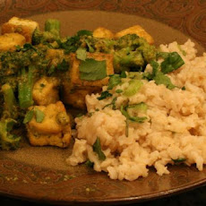 Thai Tofu W/Red Curry Sauce over Coconut Scallion Rice