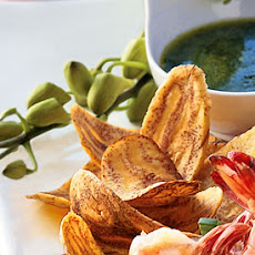 Plantain Chips with Warm Cilantro Dipping Sauce