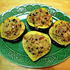 Acorn Squash Stuffed With Quinoa, Golden Raisins, Walnuts & Sage