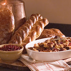 Cornbread and Pumpkin Challah Stuffing with Dried Fruit