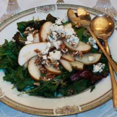 Caramelized Pear Salad with Toasted Walnuts on Mixed Young Greens