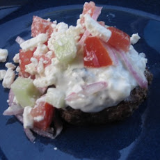 Gyro Burgers with tzatziki and cucumber salad