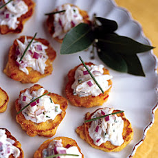 Double-Corn Fritters with Dungeness Crab Crème Fraîche
