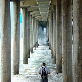by Liz Rosas - Landscapes Waterscapes ( huntington beach pier, under pier, crashing waves, waves, huntington beach )