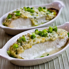Baked Halibut with Sour Cream, Parmesan and Dill Topping