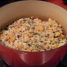 Barley Pilaf with Butternut Squash, Apples, Pears and Calvados Goat Cheese Cream Sauce