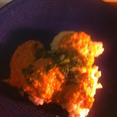 Ricotta Malfatti with Roasted Pepper, Pistachio, and Yogurt Sauce
