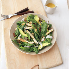 Chicken Salad with Grapes, Avocado, and Almonds over Spinach