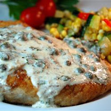 Pan Fried Halibut Steak with Light Green Sauce