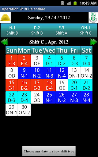 PIC Operation Shift Calendar