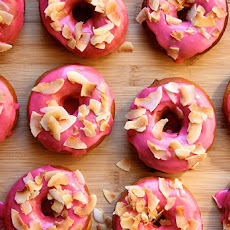 Pink Raised Doughnuts with Toasted Coconut