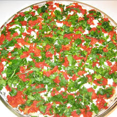 Seven Layer Mediterranean Dip With Rosemary Butter Flatbread