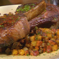Seared and Smoked Chili-Rubbed Rib-Eyes with Poblano Hash Browns