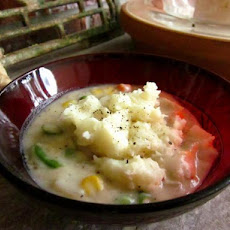 True Comfort: Chicken Pot Pie Soup over Mashed Potatoes