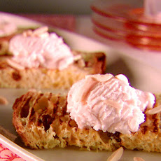 Grilled Panettone with Strawberry Ice Cream and Almonds