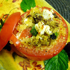Oven Roasted Tomato Dolmas with Spiced Eggplant and Couscous Filling