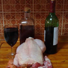The Chickens Husband in Red Wine. 'coq-Au-Vin'