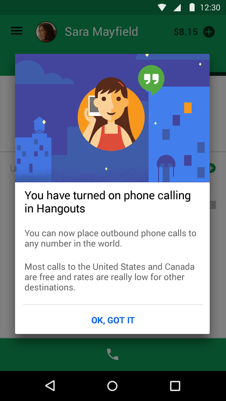 Android application Hangouts Dialer - Call Phones screenshort