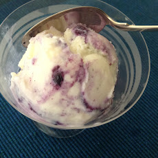 Vanilla and Bay Leaf-Scented Ice Cream with a Blueberry Swirl