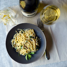 Spaghetti Pan-Fried with Ramps & Mint