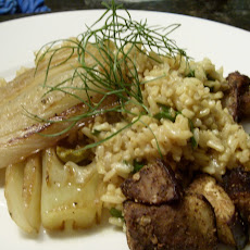 Fried Brown Rice with Braised Fennel and Roasted Eggplant